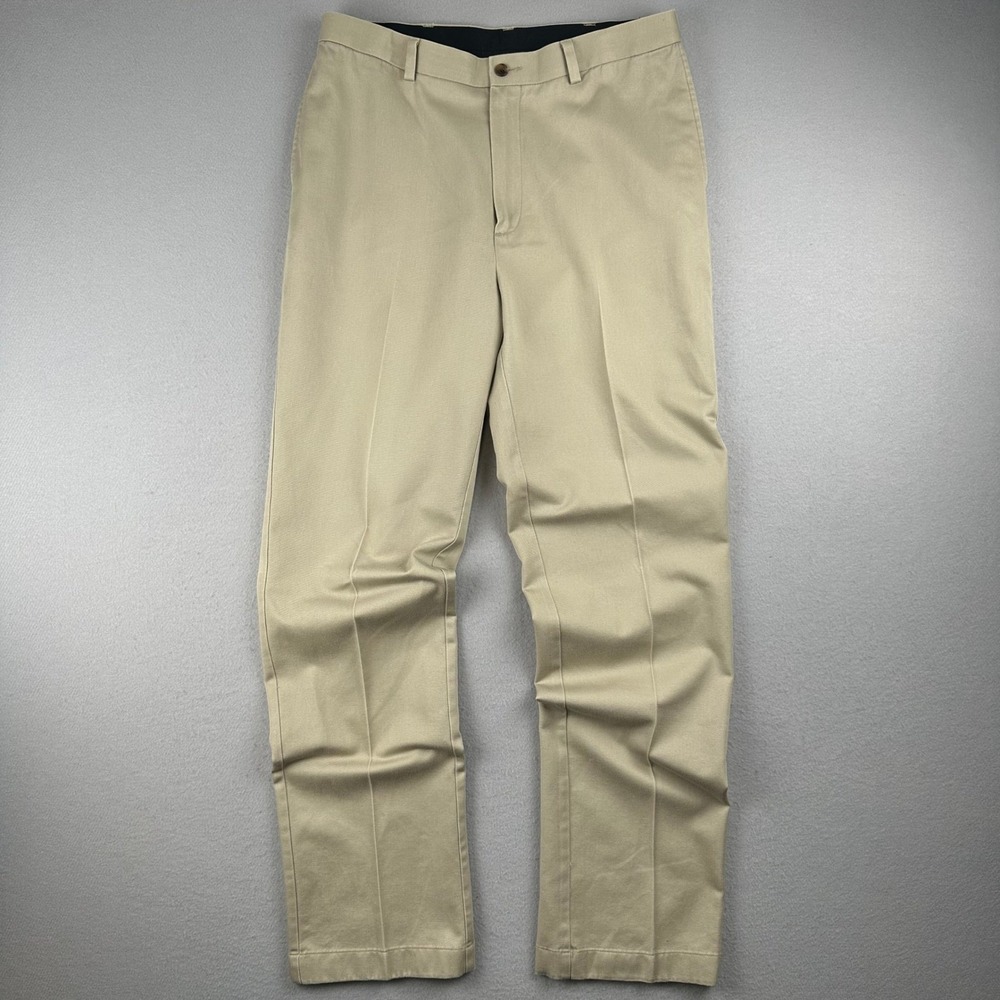 Roundtree & Yorke Chino Pants Mens 33x34 Khaki Tan Classic Fit Cotton Trousers
